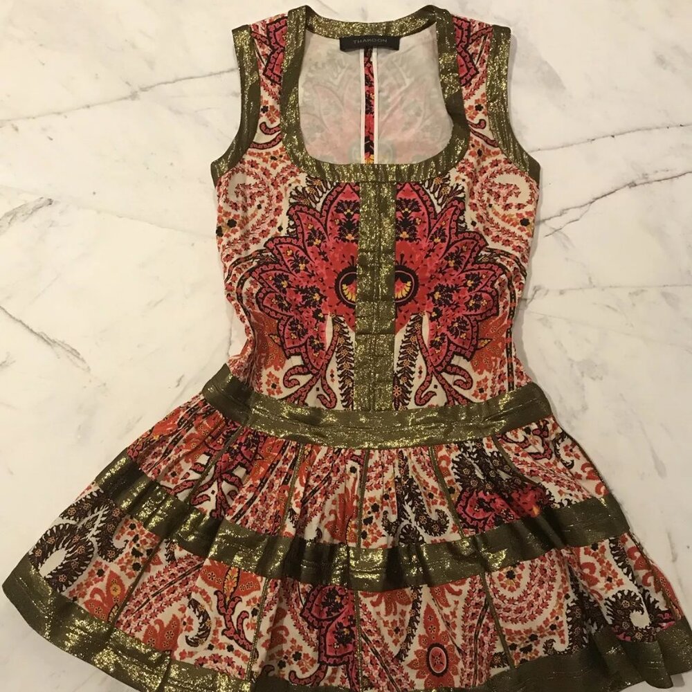 Thakoon Brunch Gold Red Mini Dress Sz4 $980